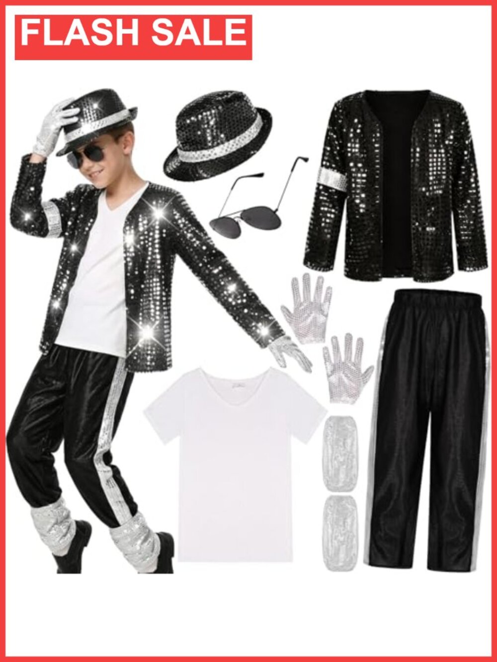 Kids 80s 90s Pop Star Costume Dance Party 7-Piece Set Halloween